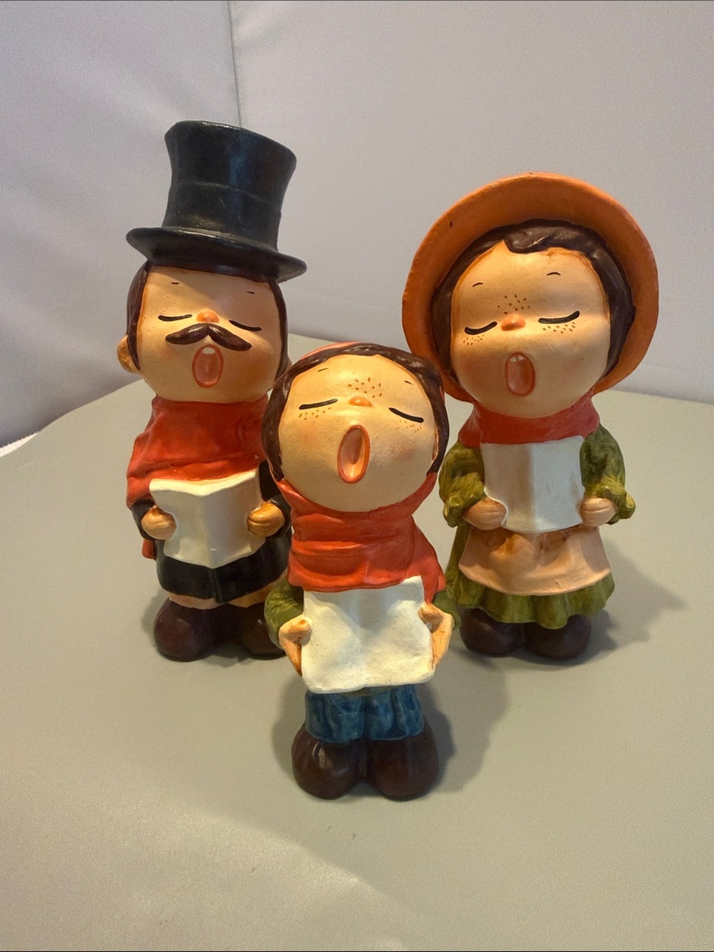 Vintage Christmas Caroler Figurines, Handmade Korean Set. Set of three.